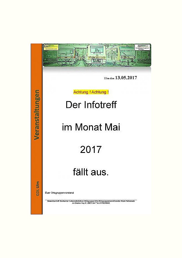 Ausfall Infotreff Mai Ausfall Infotreff Mai