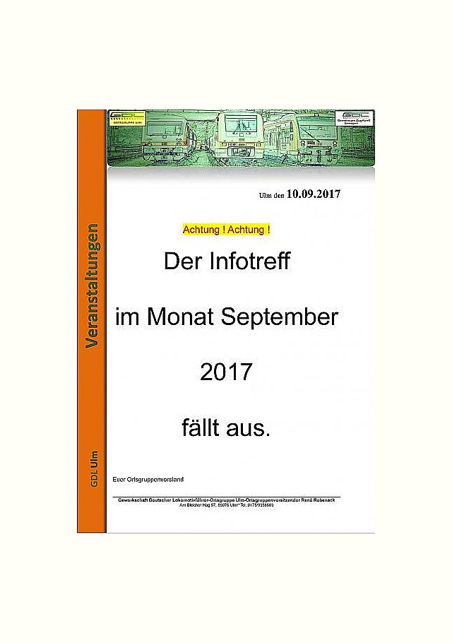 Ausfall Infotreff September